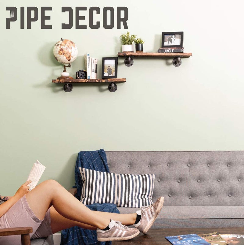 PIPE DECOR Industrial Pipe Shelf Brackets, 6 Inch, 4 Pack â€“ Wall Mounted Double Flange Floating Shelf Hardware, Rustic Vintage-Style Shelving Support Set - Image 2